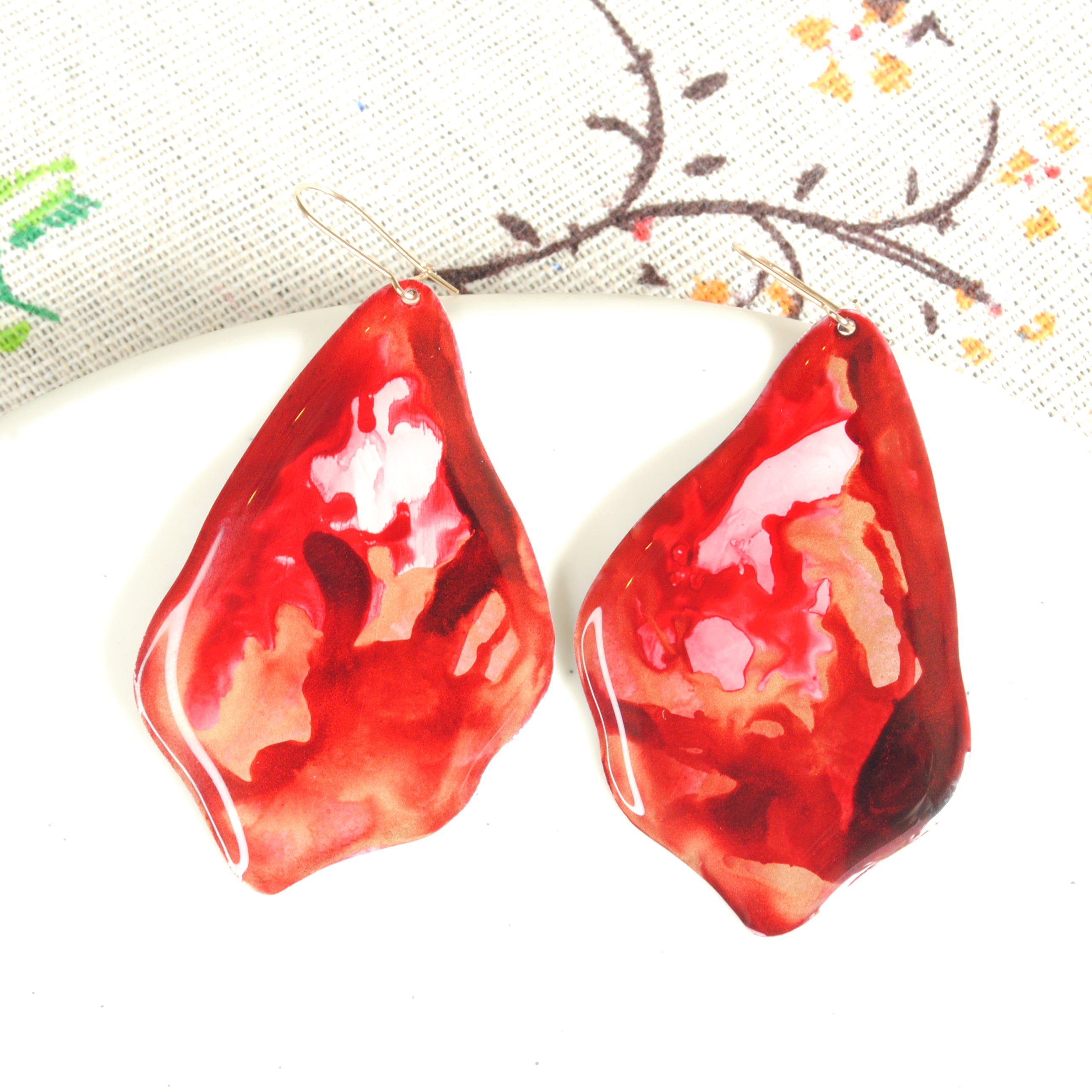 Crimson Gold Willow Earrings
