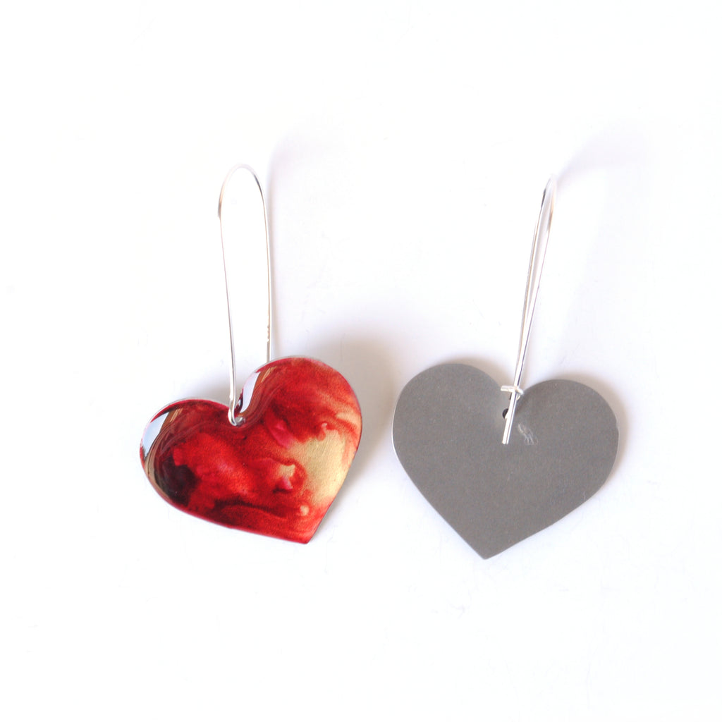 Fiery Crimson Rosy Heart Earrings