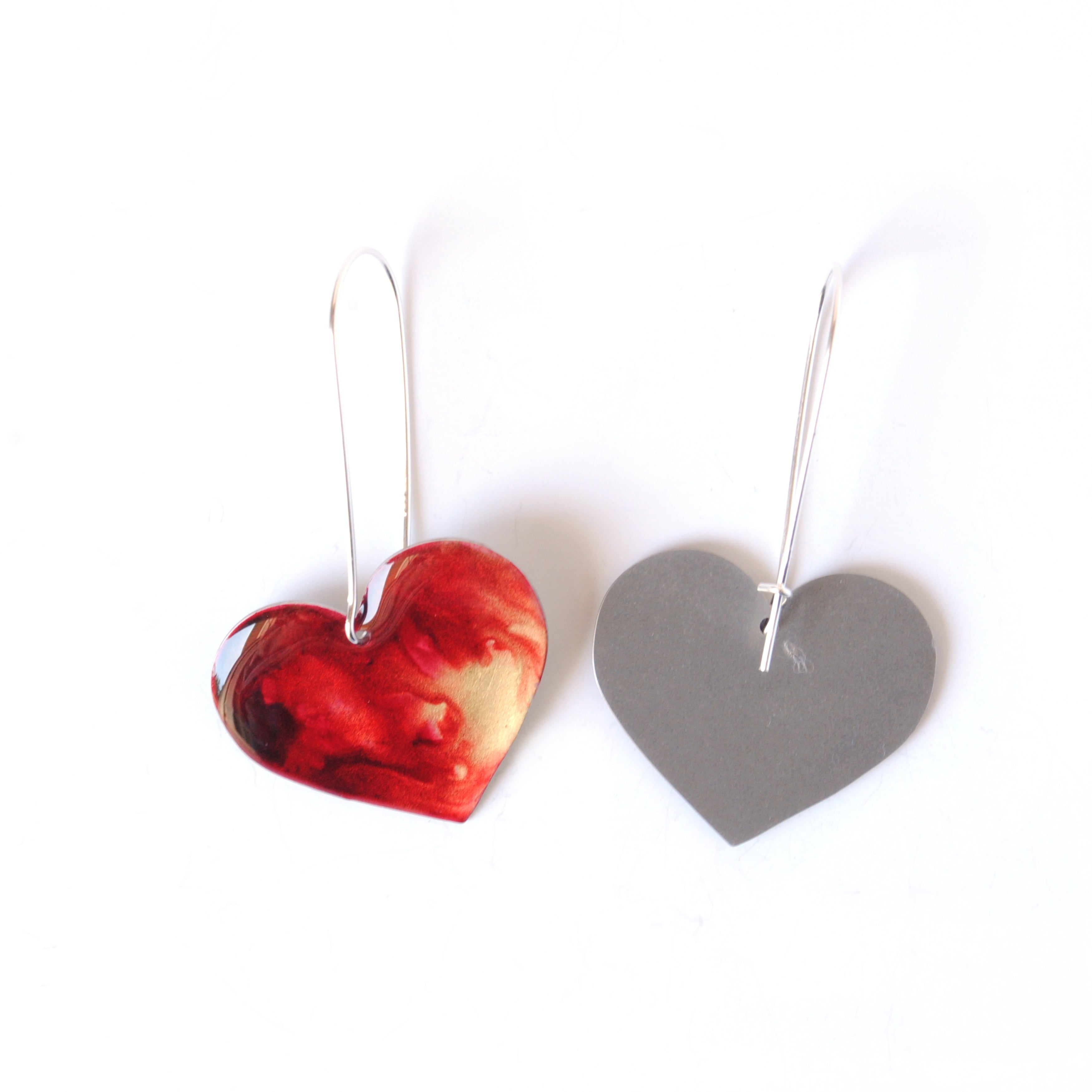 Fiery Crimson Rosy Heart Earrings