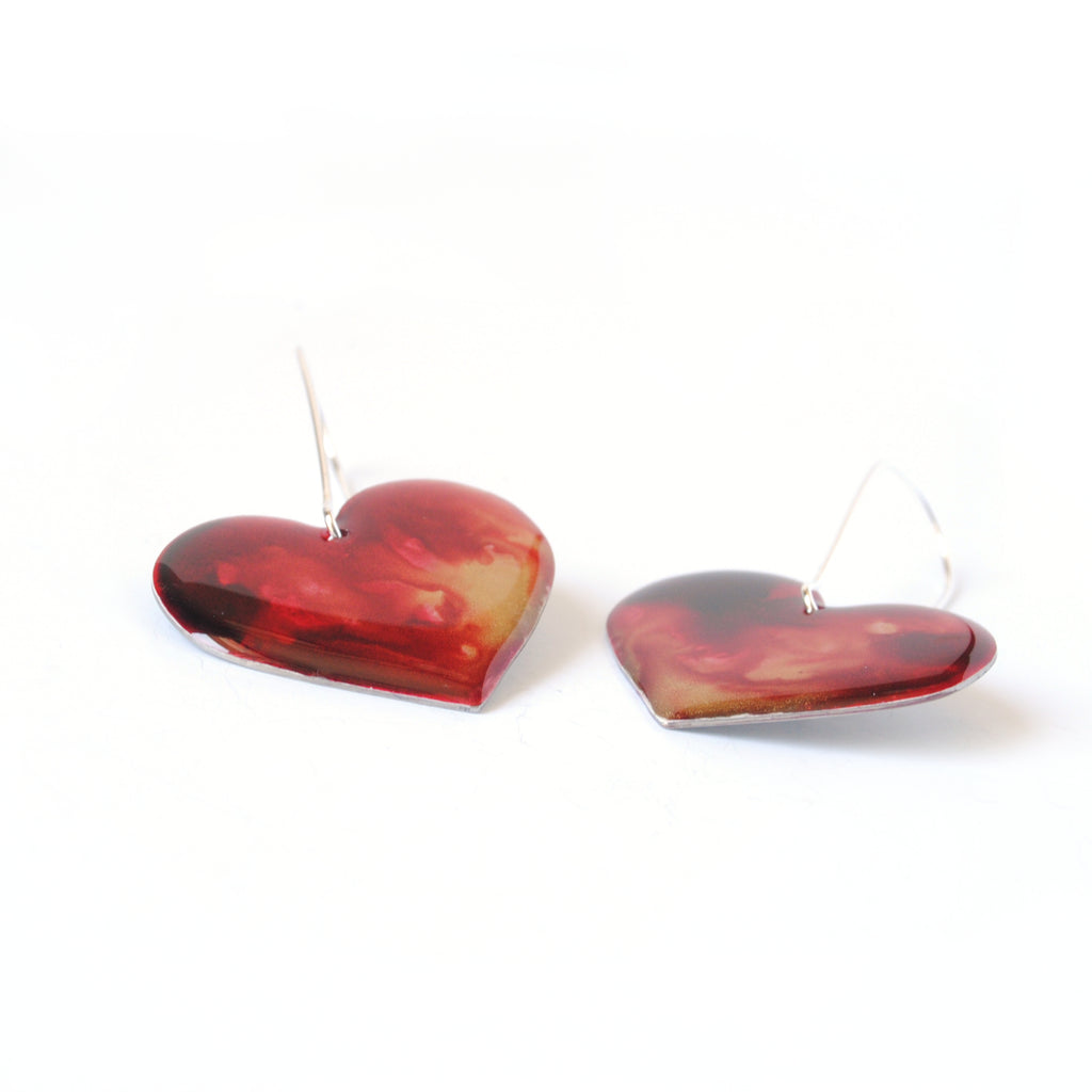 Fiery Crimson Rosy Heart Earrings