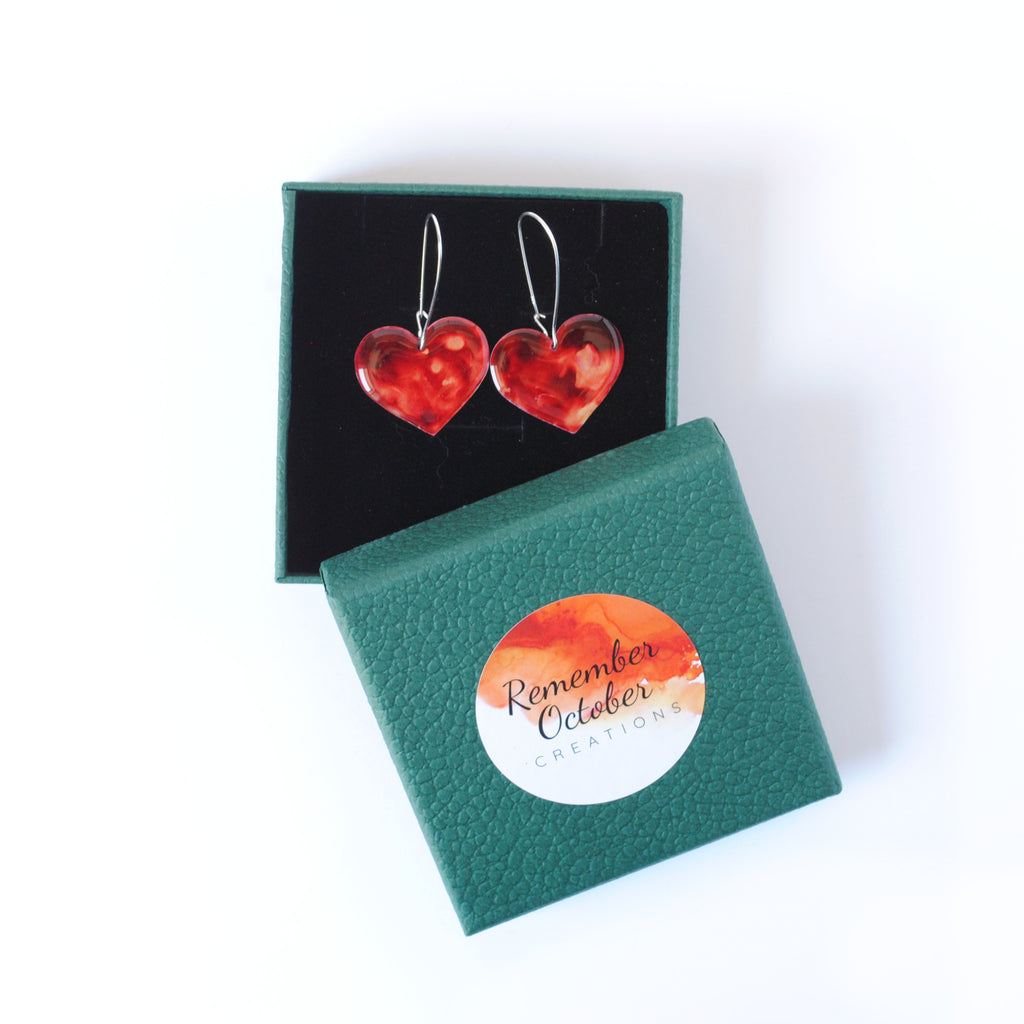 Fiery Crimson Rosy Heart Earrings