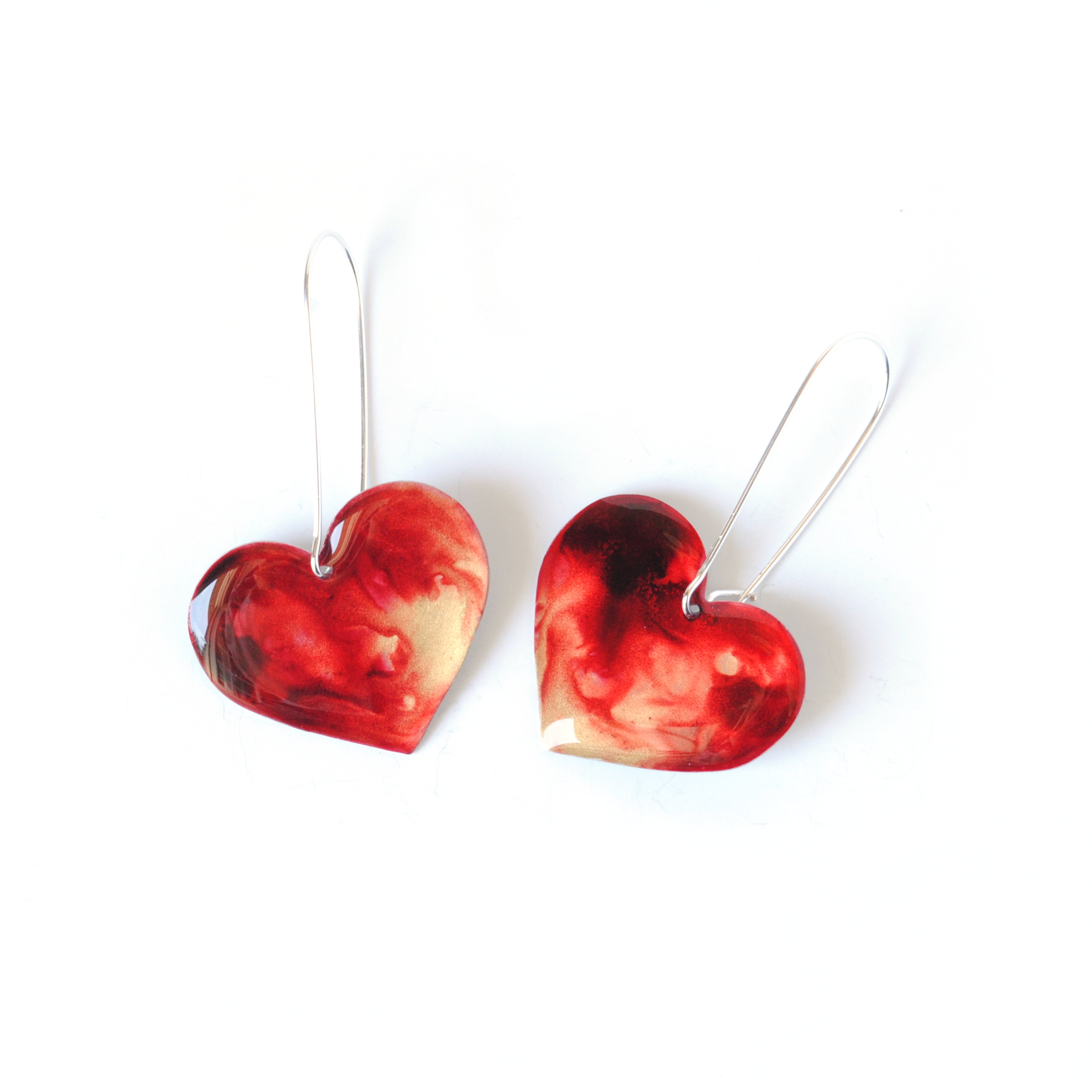 Fiery Crimson Rosy Heart Earrings