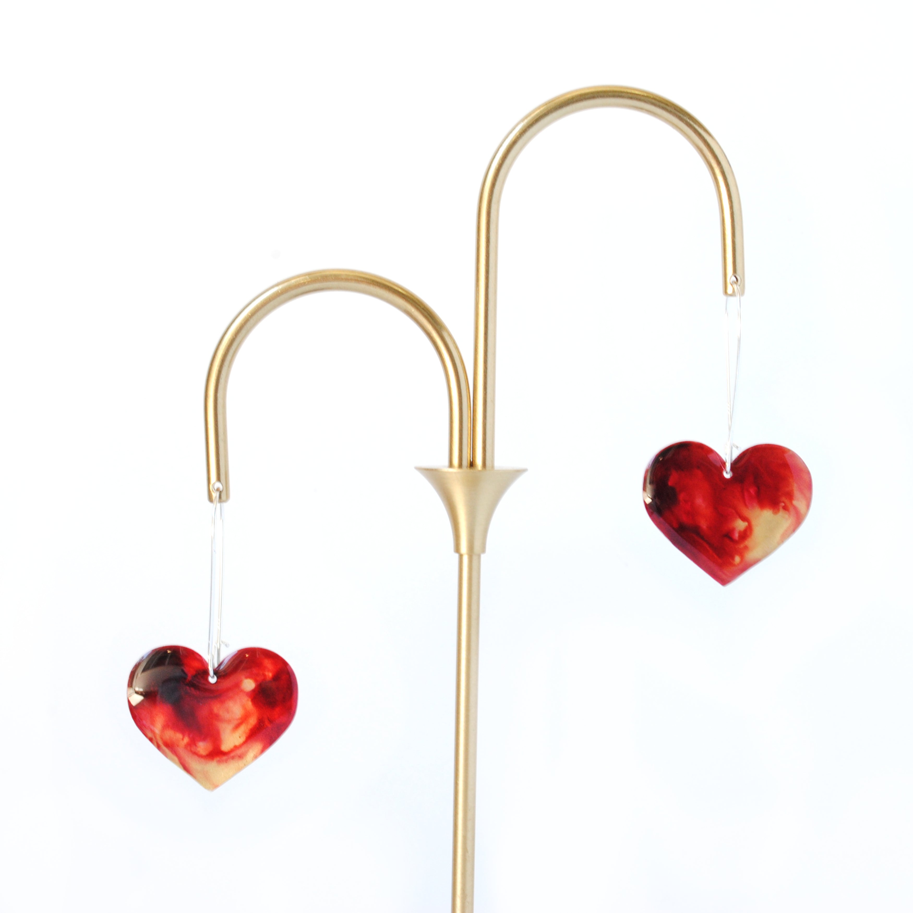 Fiery Crimson Rosy Heart Earrings