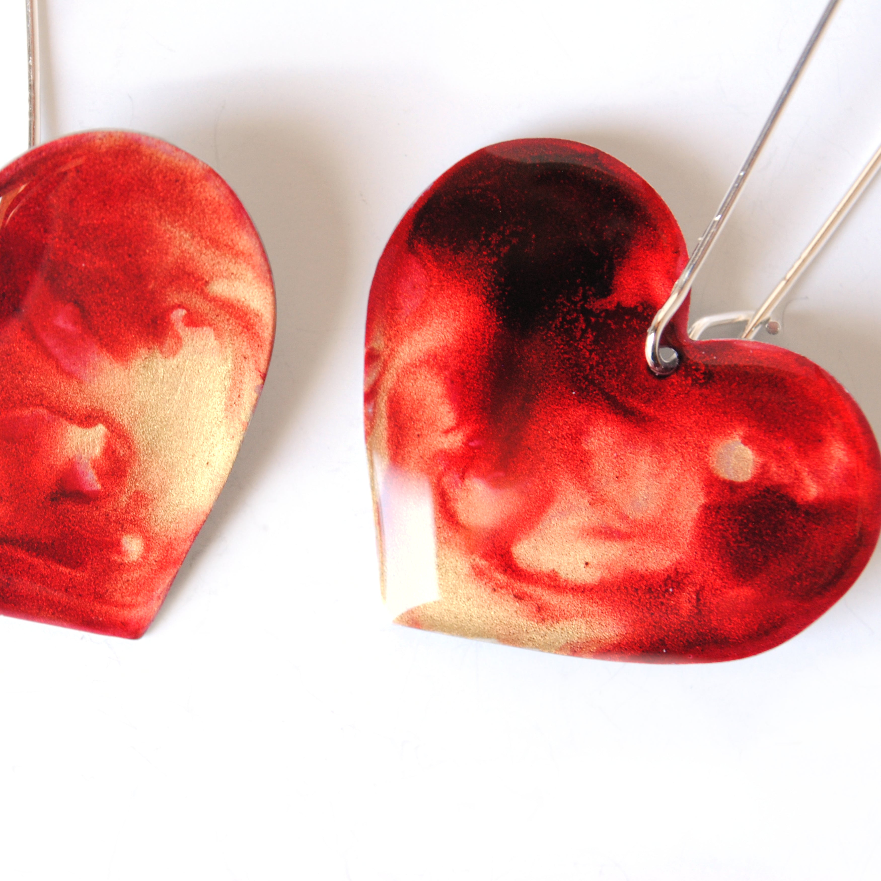 Fiery Crimson Rosy Heart Earrings