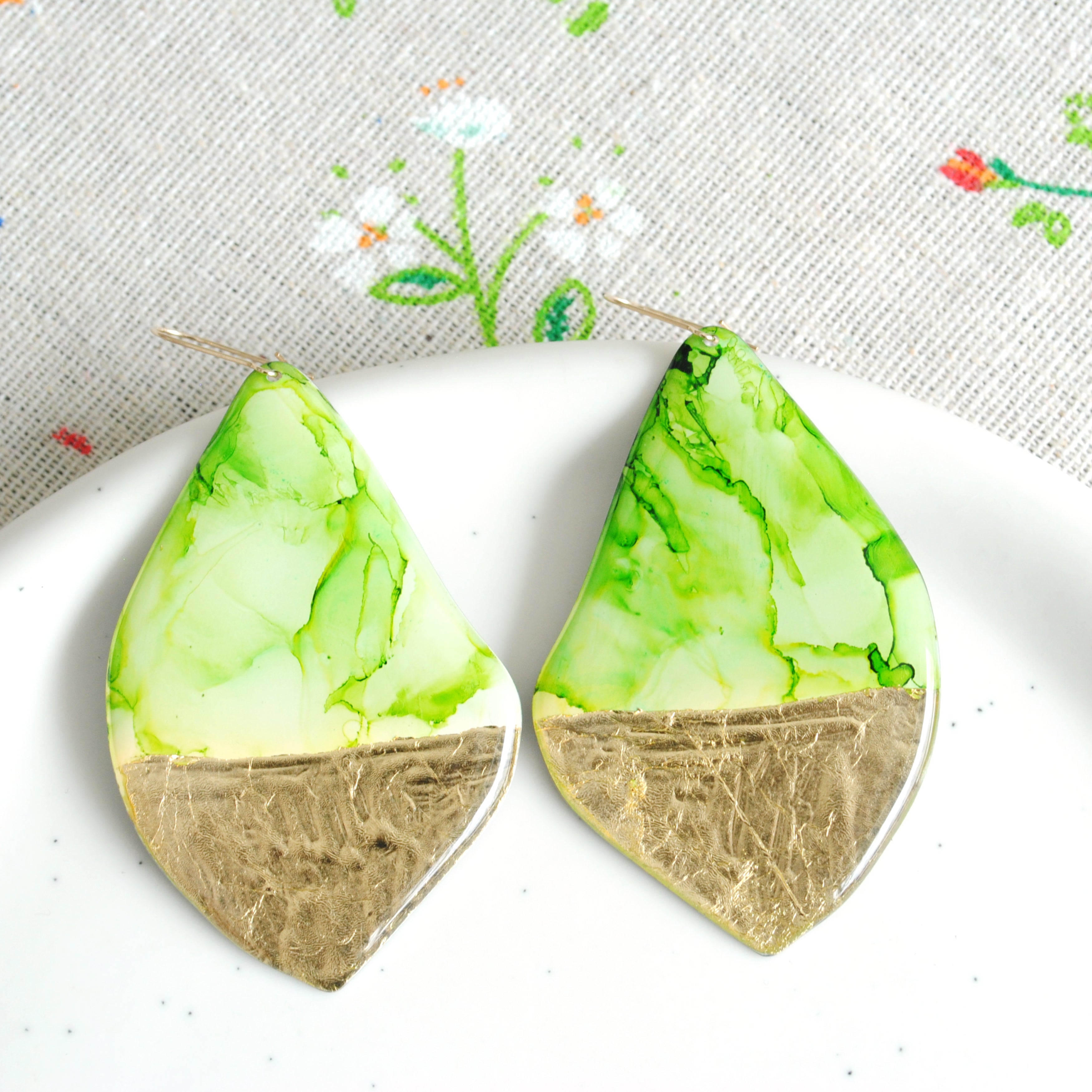 Golden Green Maple Earrings
