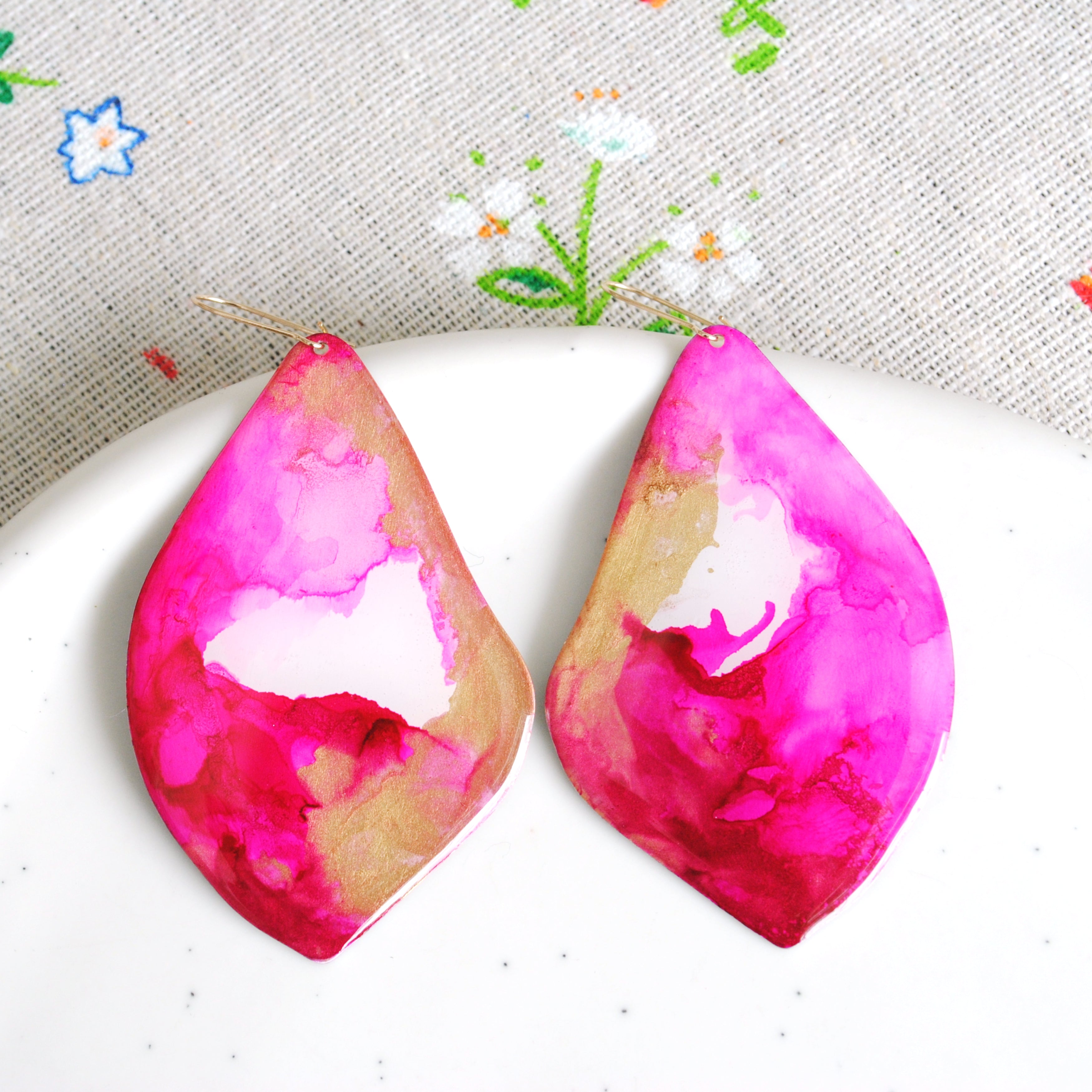 Pink & Gold Maple Earrings