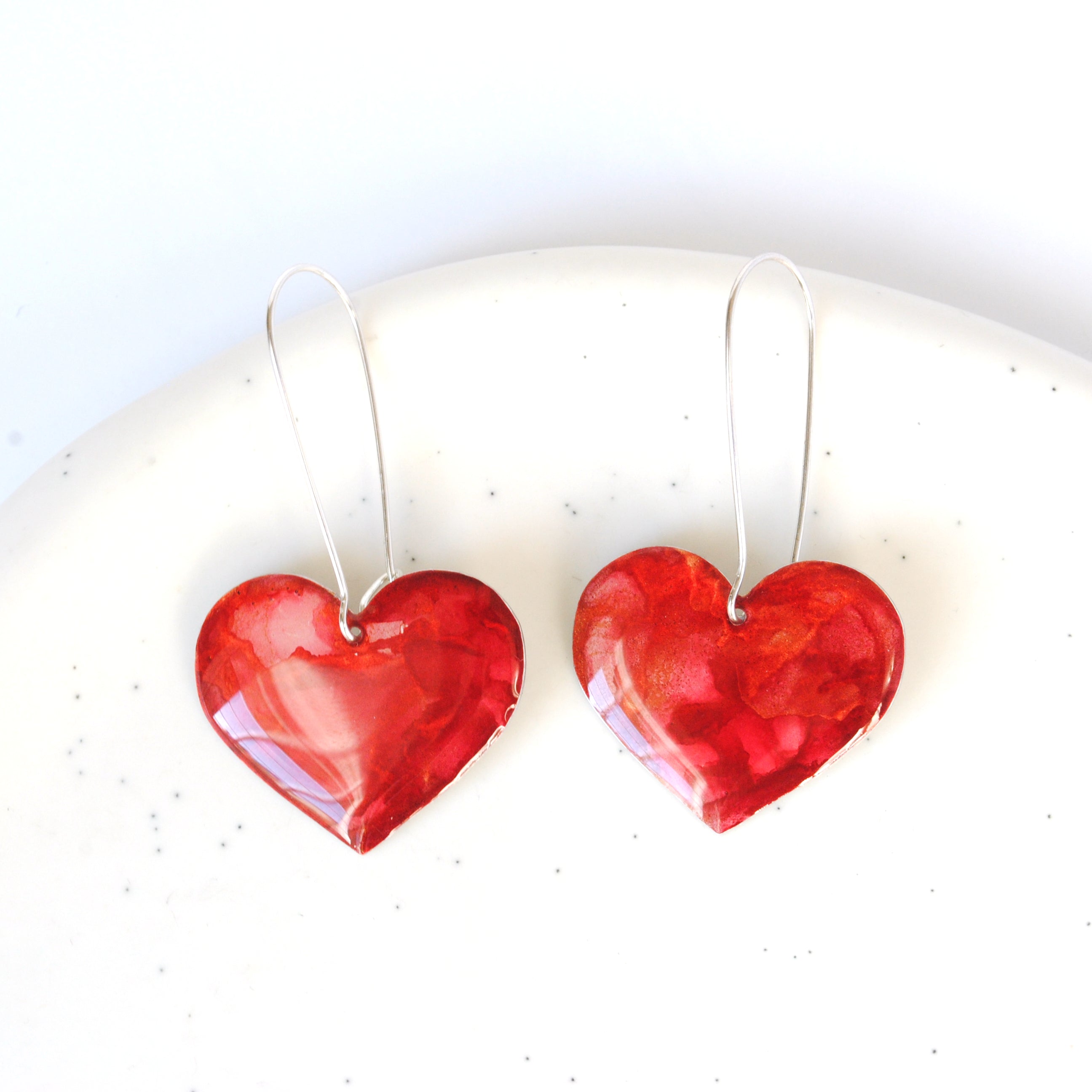 Shimmering Red Rosy Heart Earrings