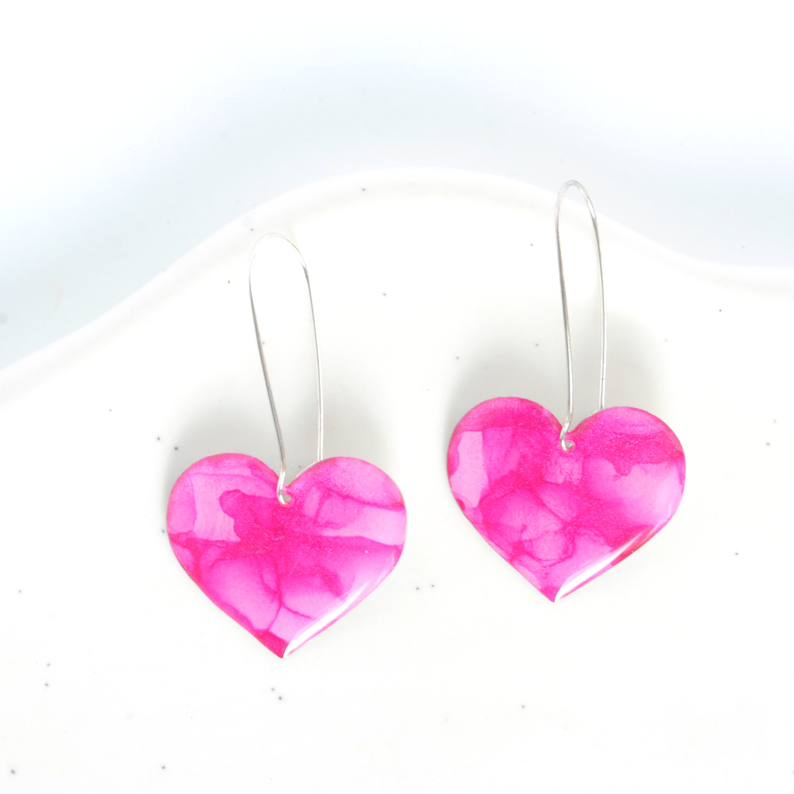 Shimmering Pink Rosy Heart Earrings