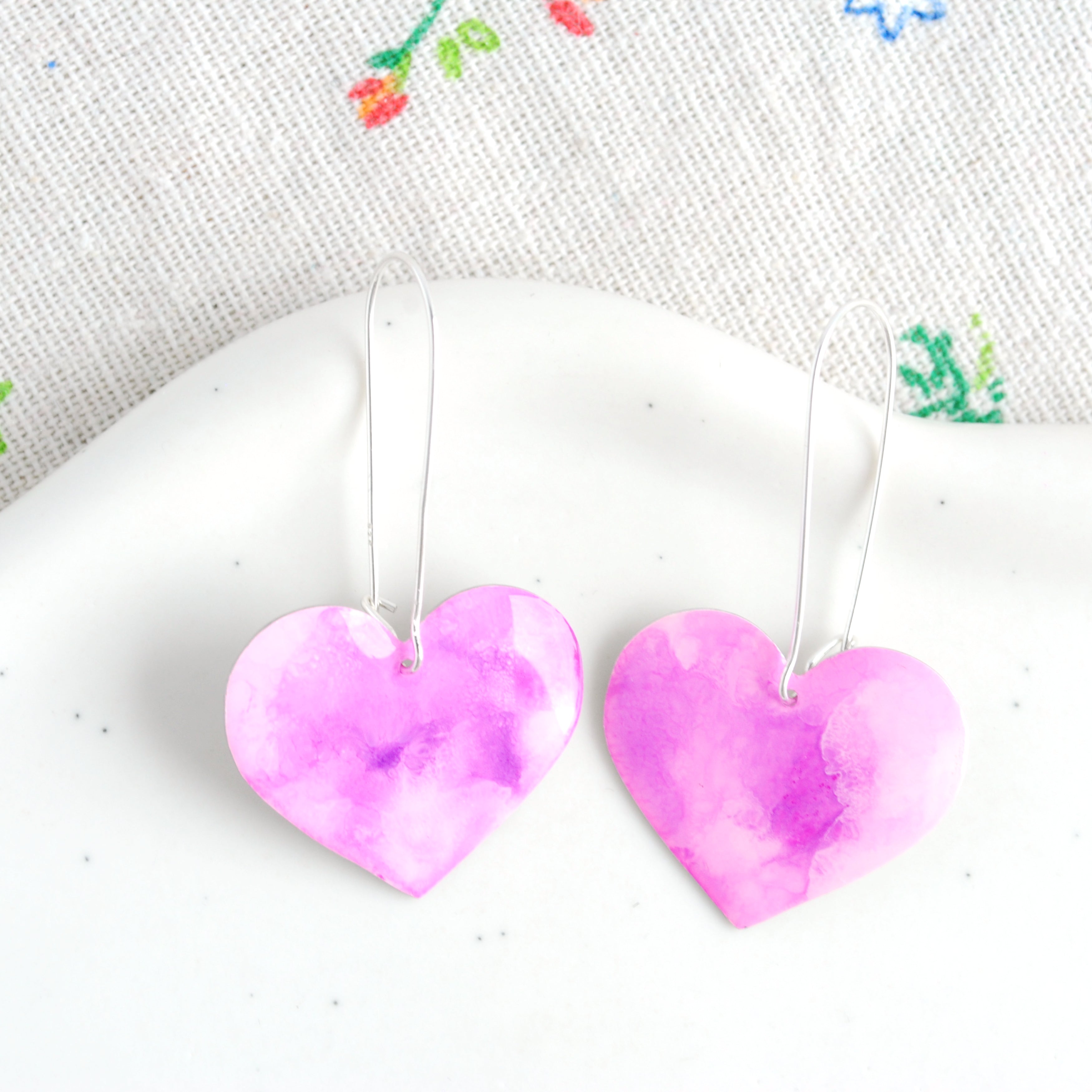 Pastel Purple Rosy Heart Earrings