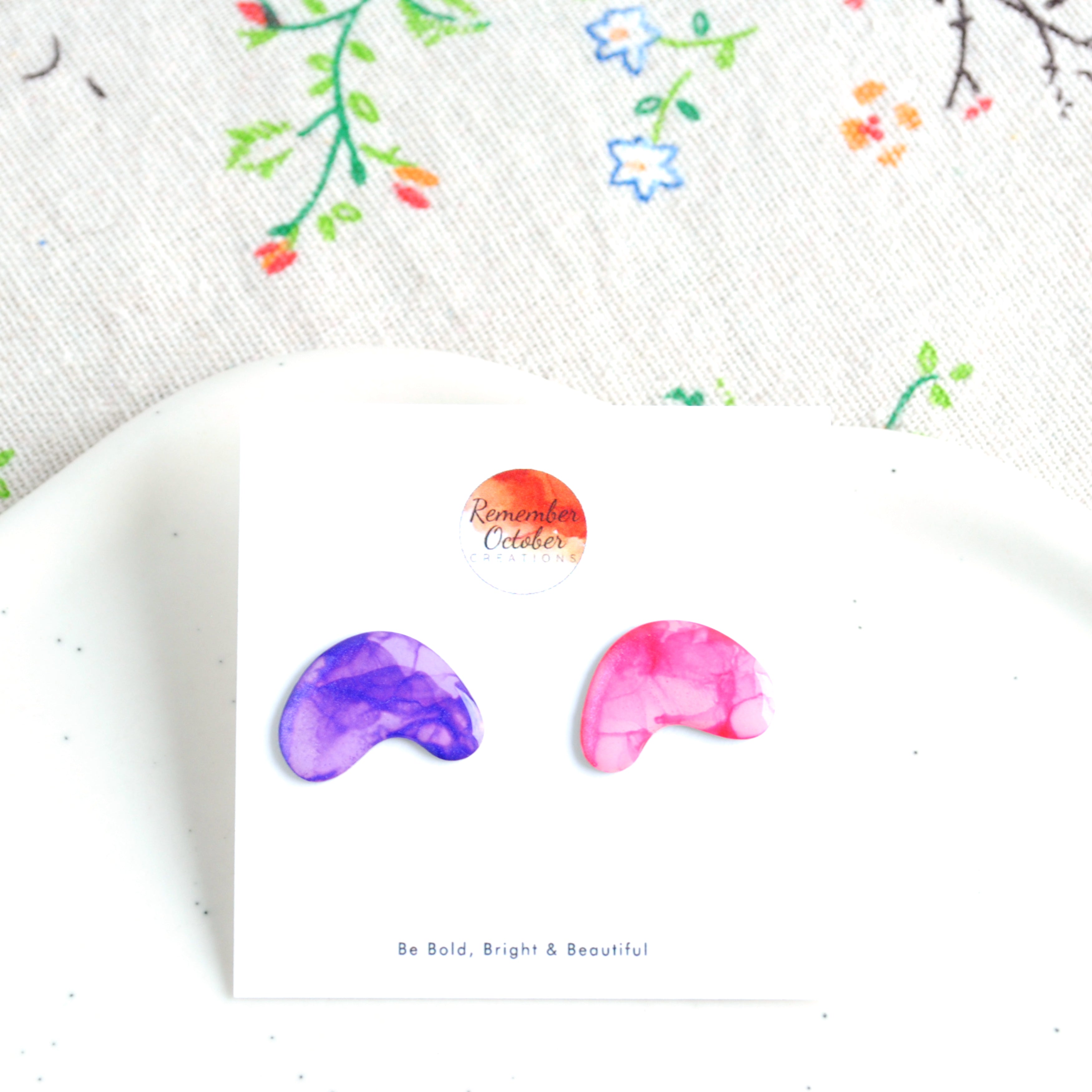 Mismatched shimmering Pink & Purple Honeysuckle Studs