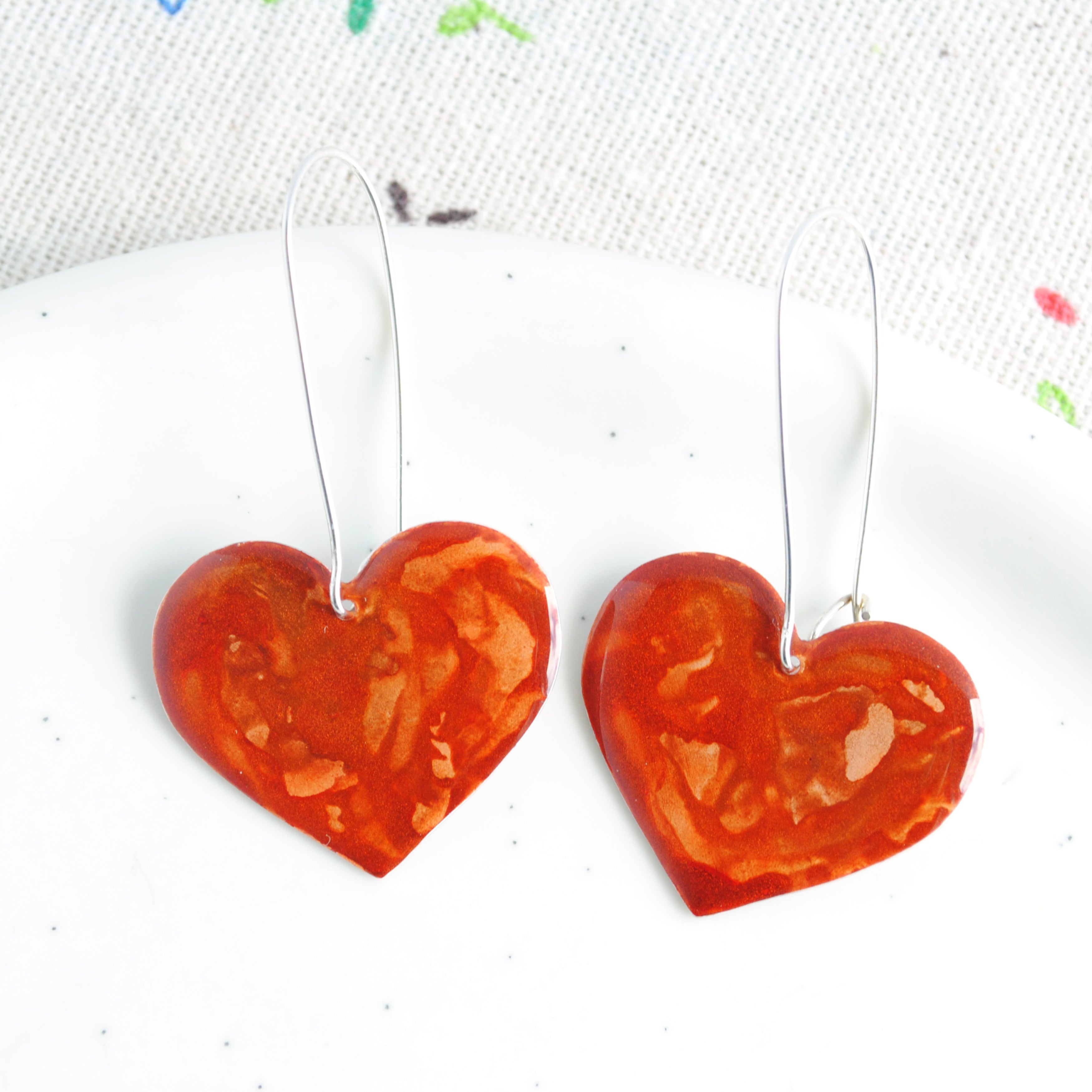 Sparkling Pumpkin Spice Rosy Heart Earrings